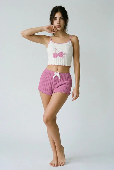 Big Cherry Ribbed Pajama Set - Pink moonhaven