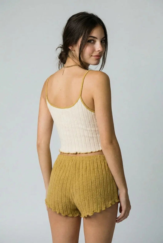 Big Cherry Ribbed Pajama Set - Yellow moonhaven