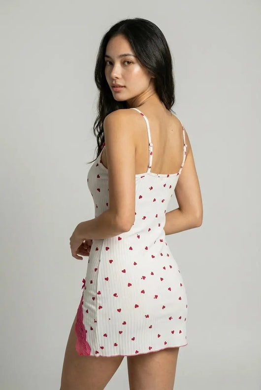 Soft heart Lace Trim Slip Dress - Pink moonhaven